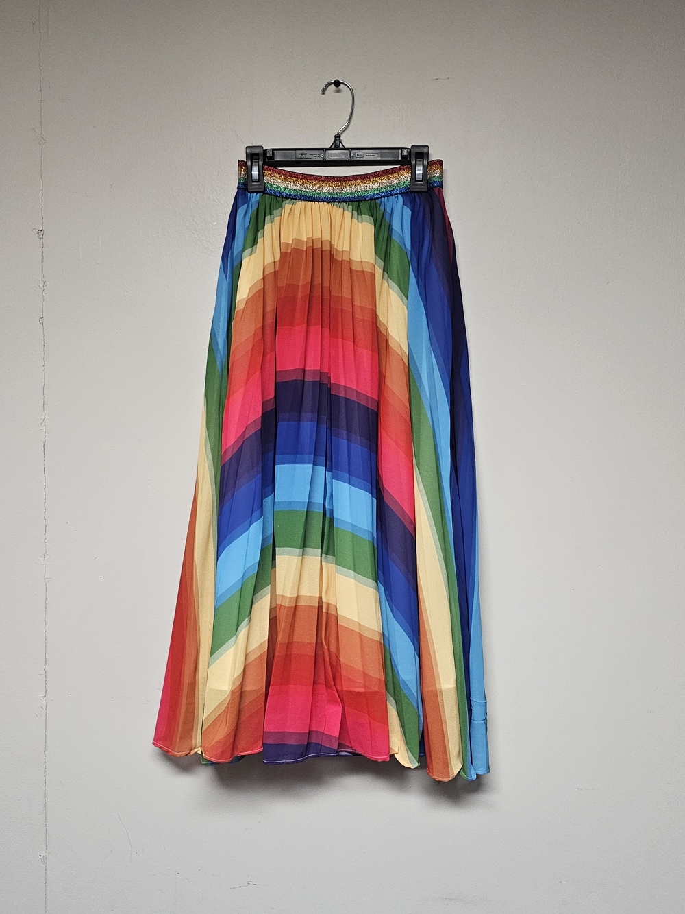 Lola + The Boys Rainbow Full Maxi Skirt Bright Maximalist Stripe Costume Size L